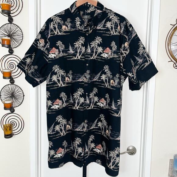 Knights Sportswear Mens Hawaiian Shirt - Black Tan Palm Trees, Size 3XLT - Picture 5 of 5